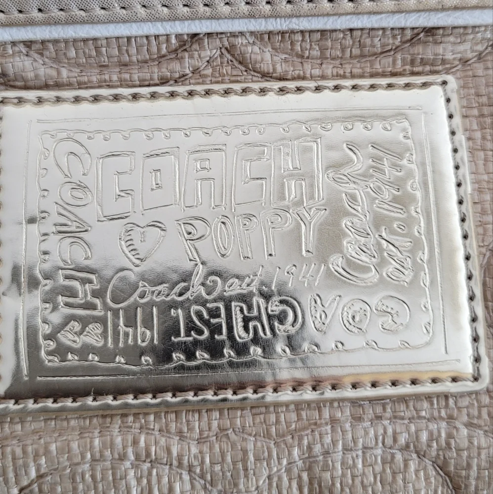 Coach Poppy Elegant Gold And Cream Designer Tote Bag - Picture 2 of 13